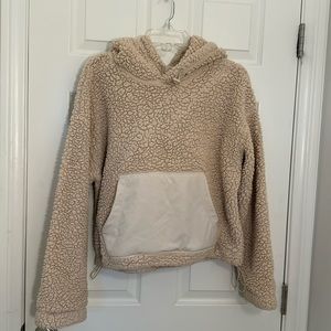 Zella Women's Faux Shearling Hoodie - Cream/Tan Size M Plush Cozy